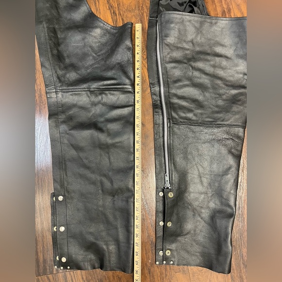 Leather Works Motorcycle Black Mens XXXL Genuine Leather Riding Biker Chaps - Picture 3 of 8